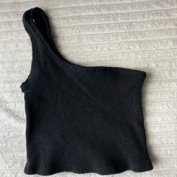 Tillys One Shoulder Ribbed Top Black - Picture 1 of 1